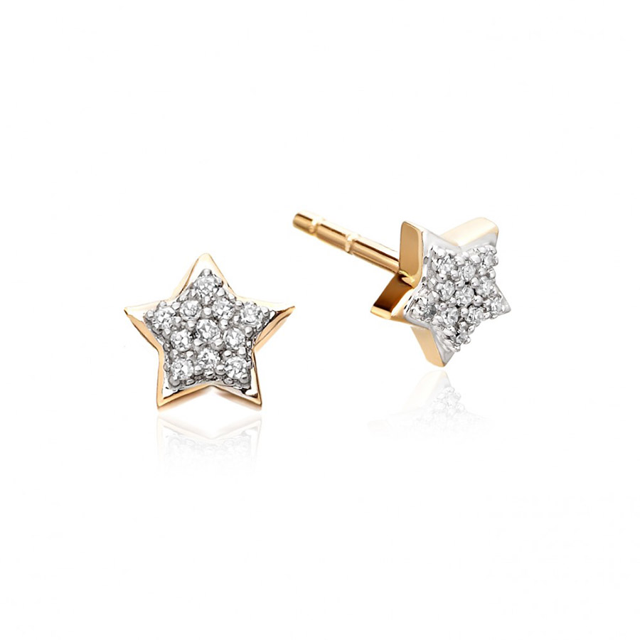 Tristar Jewelry 18k Gold Star Shaped Diamond Earrings