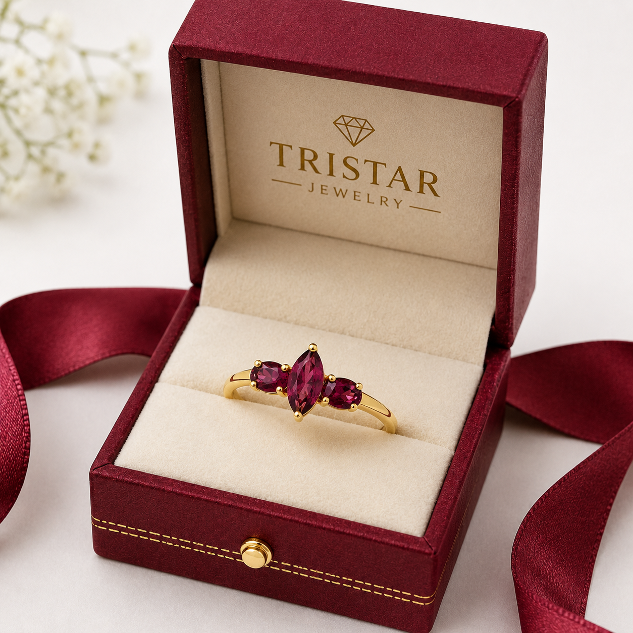 10K Gold Three-Stone Gemstone Ring