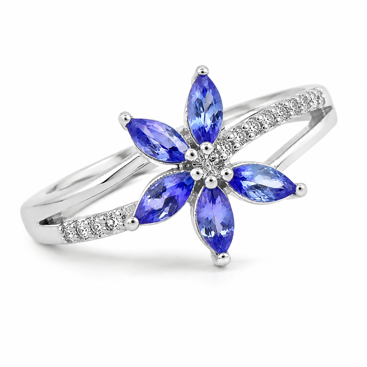 White Gold Tanzanite Floral Ring