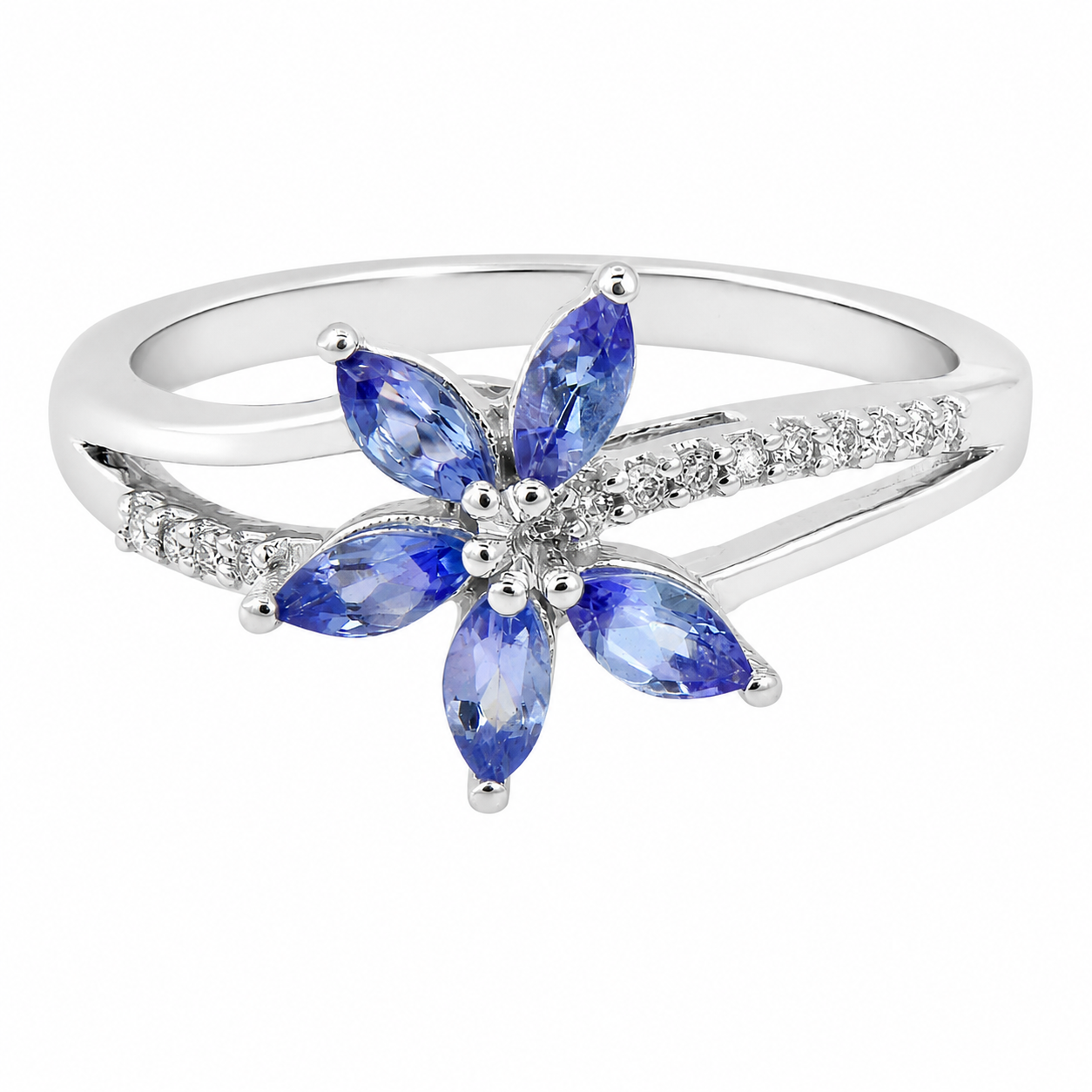 White Gold Tanzanite Floral Ring