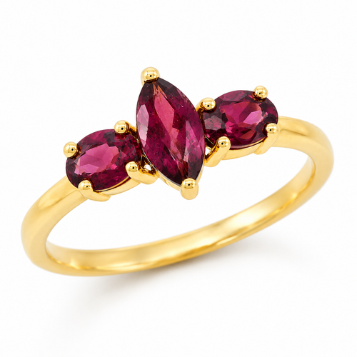 10K Gold Three-Stone Gemstone Ring