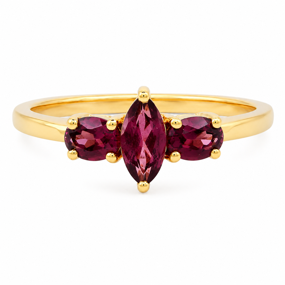 10K Gold Three-Stone Gemstone Ring