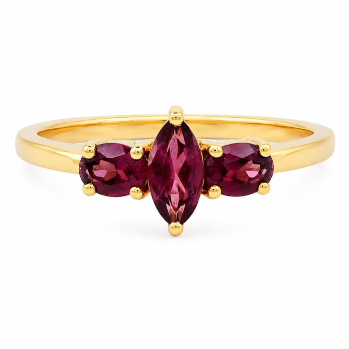 10K Gold Three-Stone Gemstone Ring