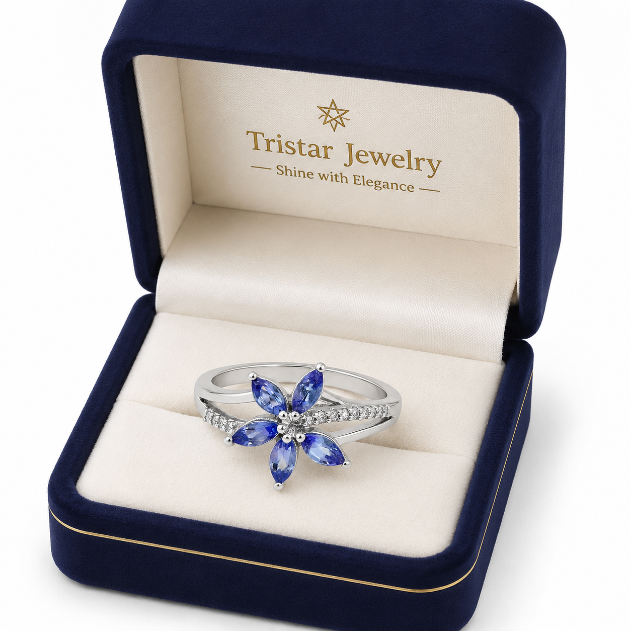 White Gold Tanzanite Floral Ring