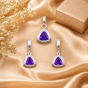 10K White Gold Amethyst Trillion Shape Pendant Set
