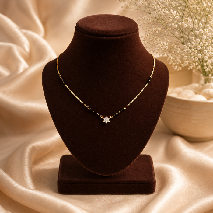 92.5 Silver Flower Gold Plated Mangalsutra