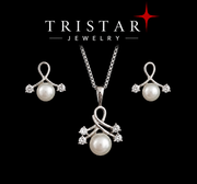 Elegant Silver Pearl Pendant & Earrings Jewelry Set