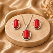 Sterling Silver Coral Pendant & Earring Set