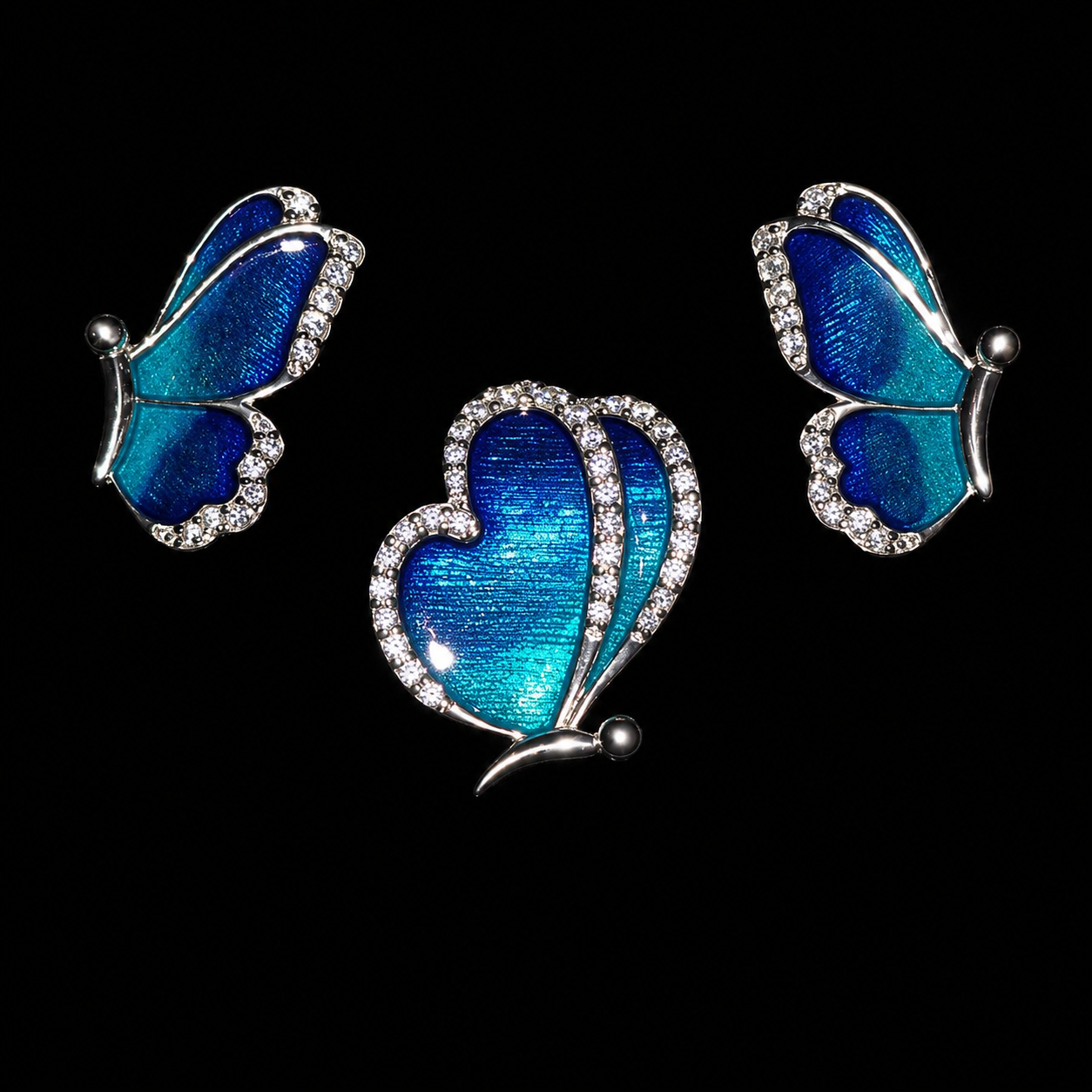 Butterfly Enamel Pendant & Earrings Jewelry Set
