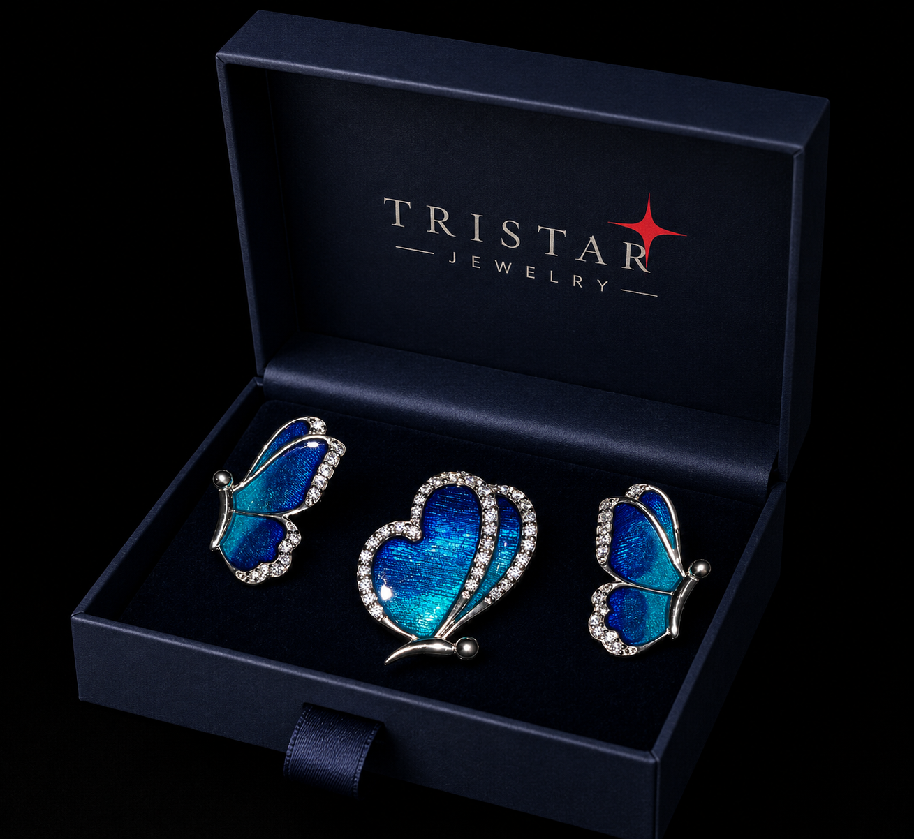 Butterfly Enamel Pendant & Earrings Jewelry Set