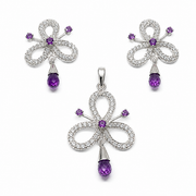 Sterling Silver Amethyst & CZ Pendant Earring Set