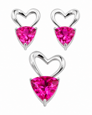 Pink Heart Gemstone Silver Pendant & Earrings Set