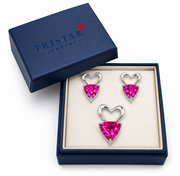 Pink Heart Gemstone Silver Pendant & Earrings Set