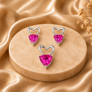 Pink Heart Gemstone Silver Pendant & Earrings Set