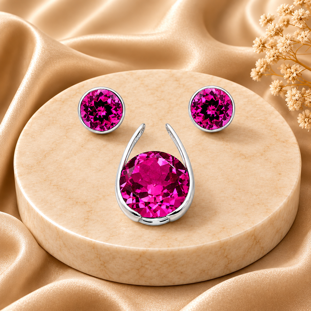 Elegant Silver Pink Corundum Jewelry Set