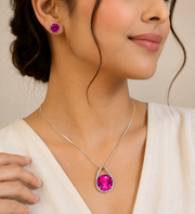 Elegant Silver Pink Corundum Jewelry Set