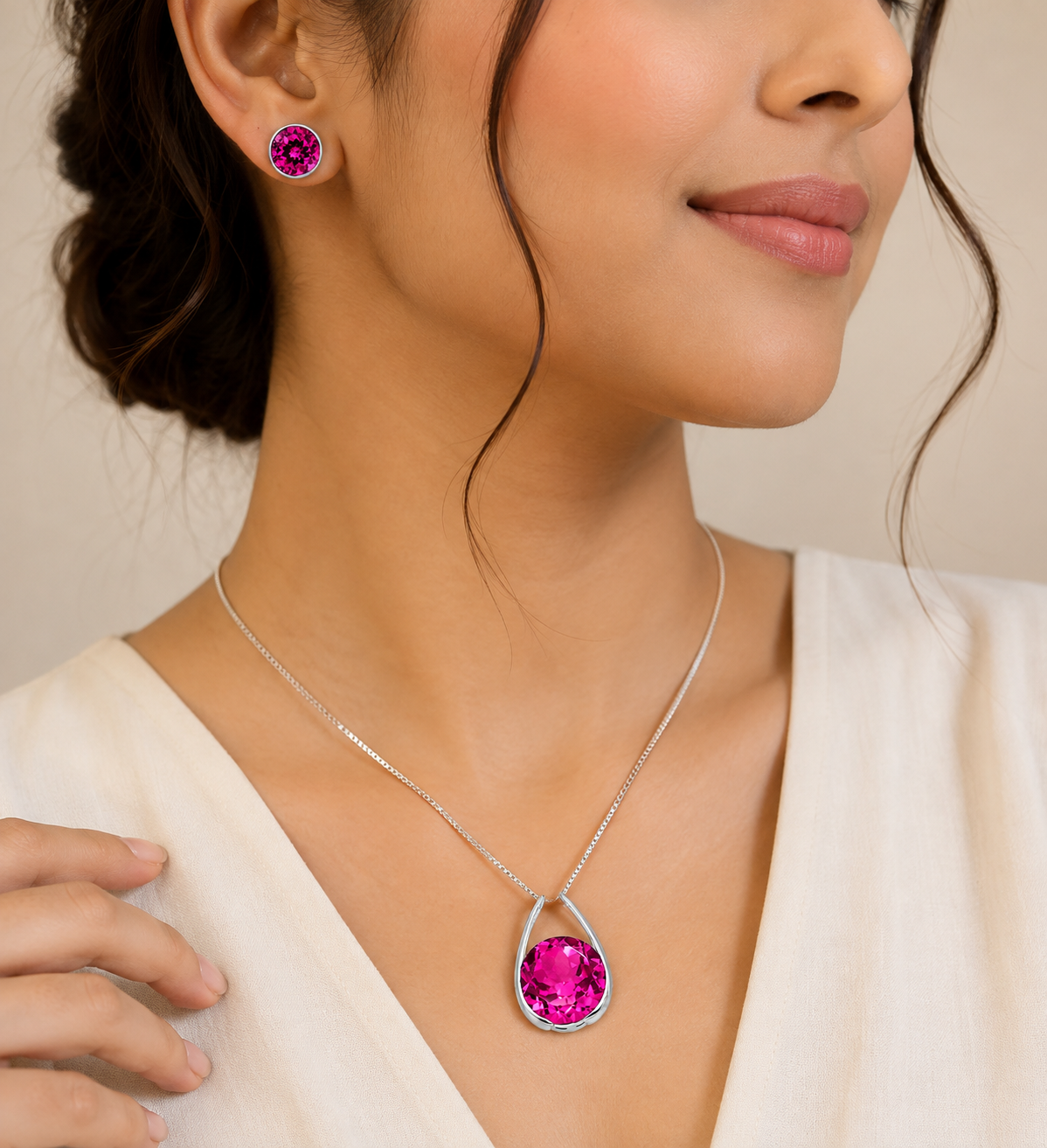 Elegant Silver Pink Corundum Jewelry Set
