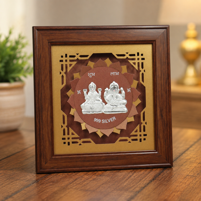 999 Silver Lakshmi Ganesh Wooden Frame