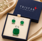 Green Onyx Gemstone Pendant & Earrings Set