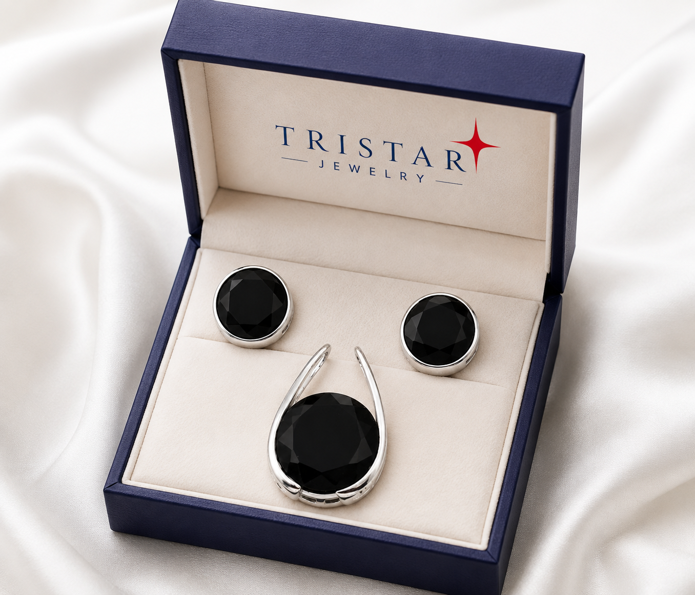 Black Onyx Gemstone Pendant & Earring Set