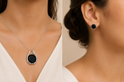 Black Onyx Gemstone Pendant & Earring Set