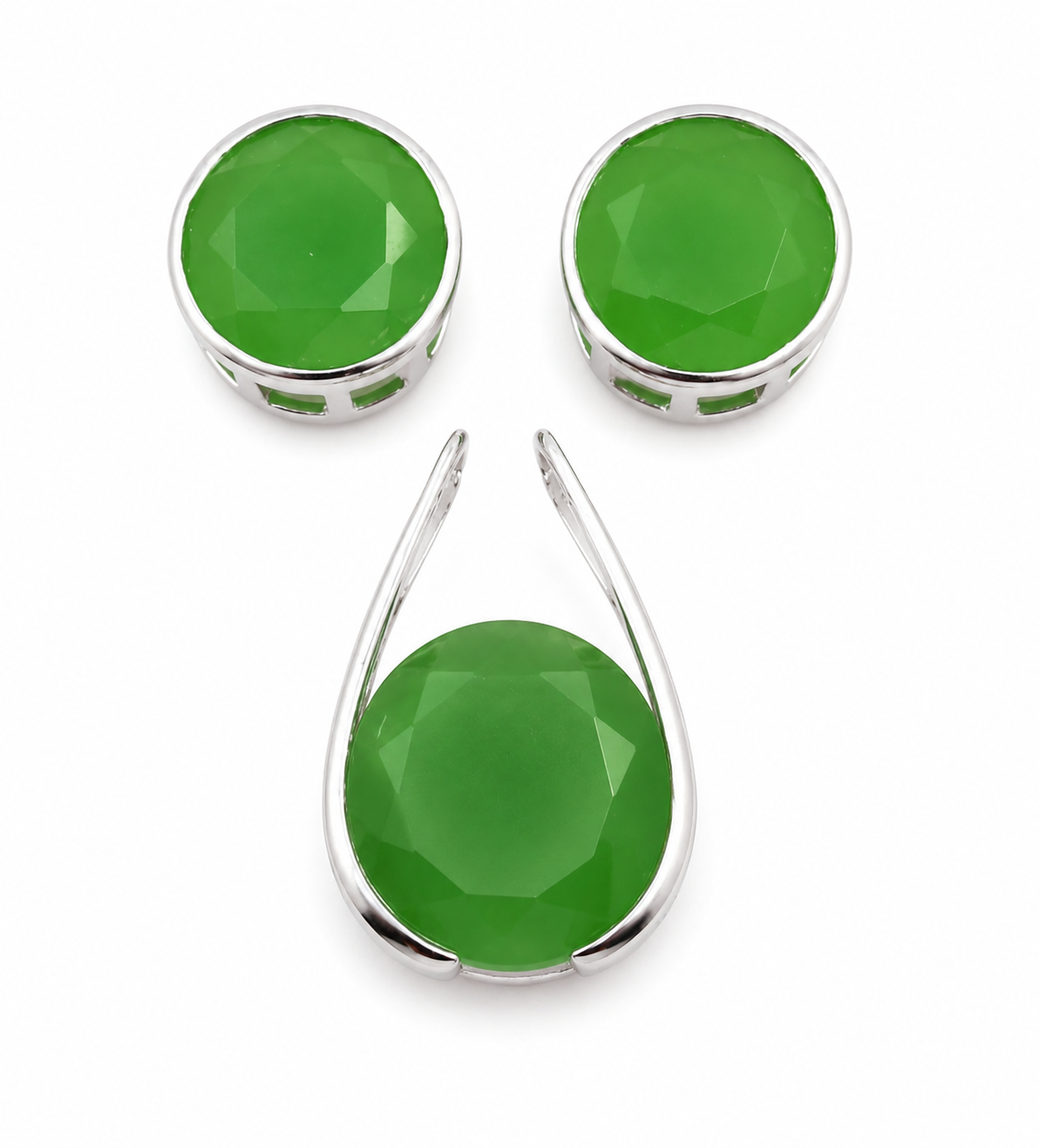 Green Jade Pendant Earring Set