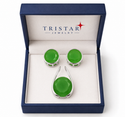 Green Jade Pendant Earring Set