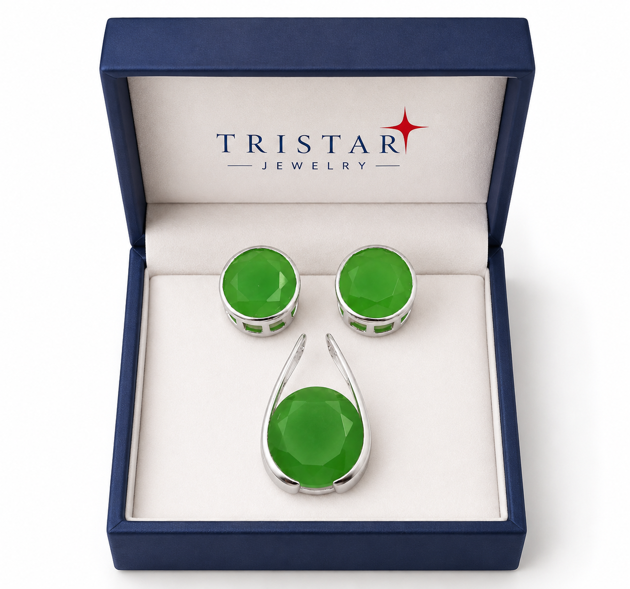 Green Jade Pendant Earring Set