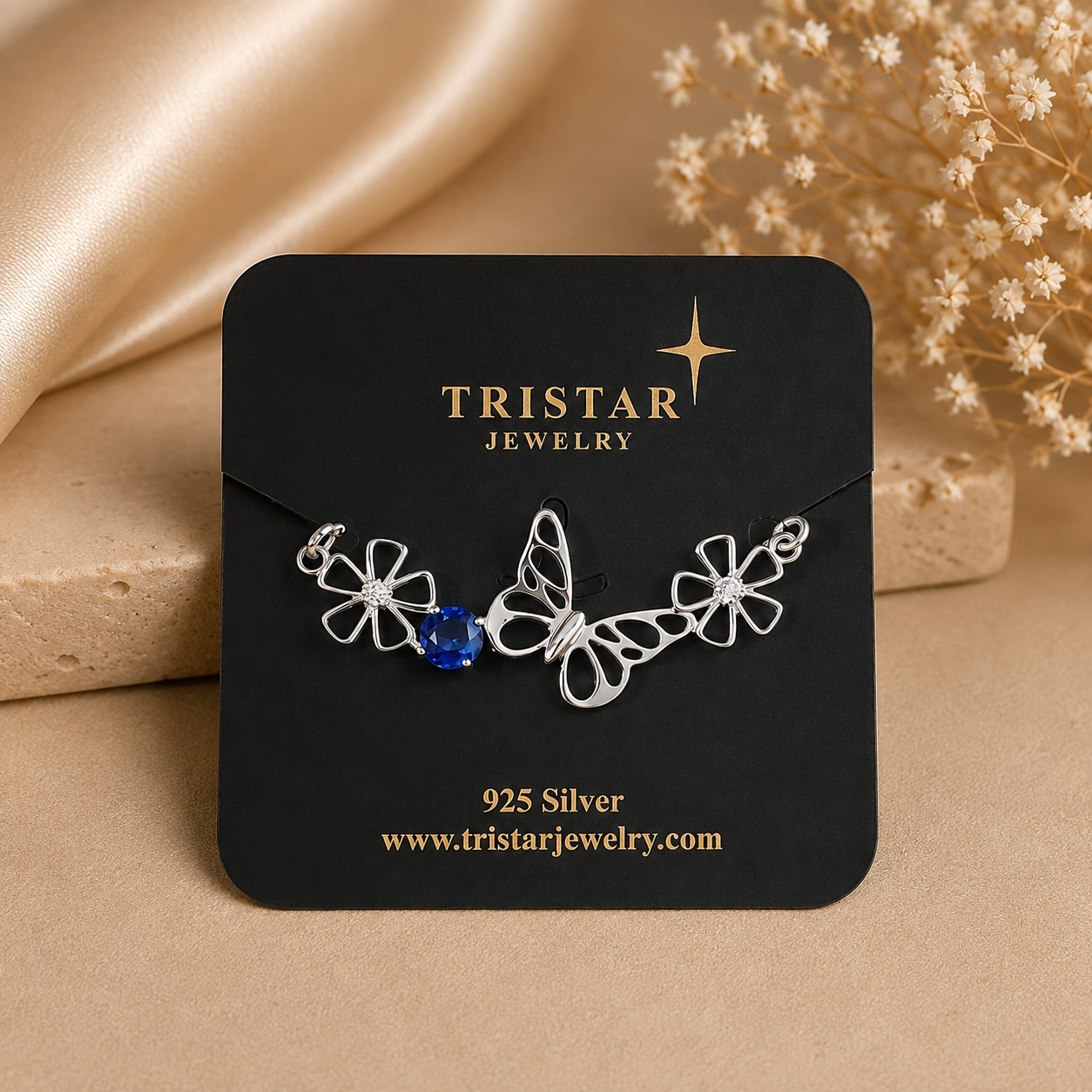 Silver Butterfly Gemstone Necklace