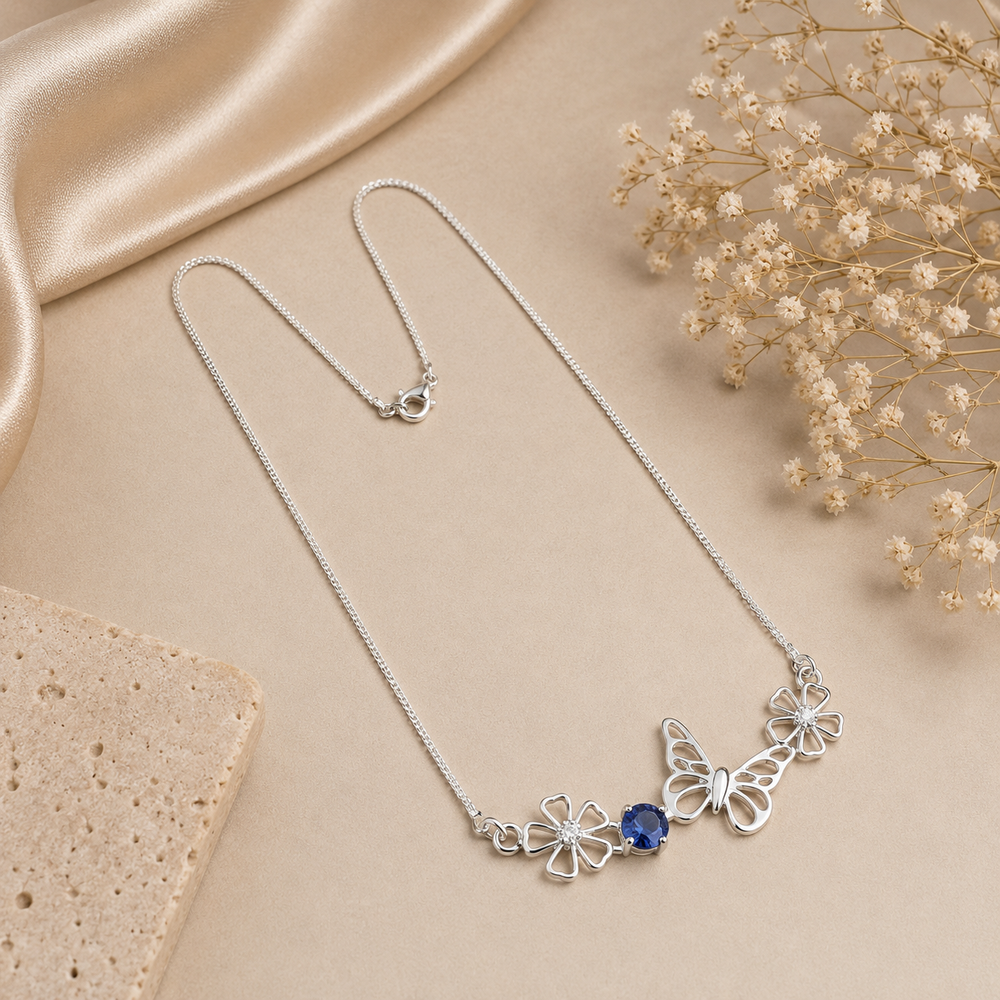 Silver Butterfly Gemstone Necklace