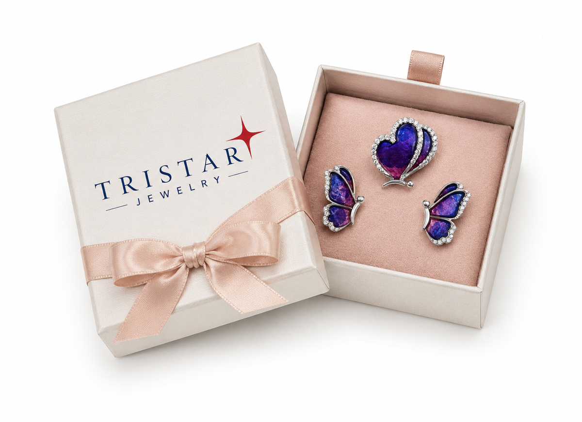 Butterfly Enamel Pendant & Earrings Jewelry Set