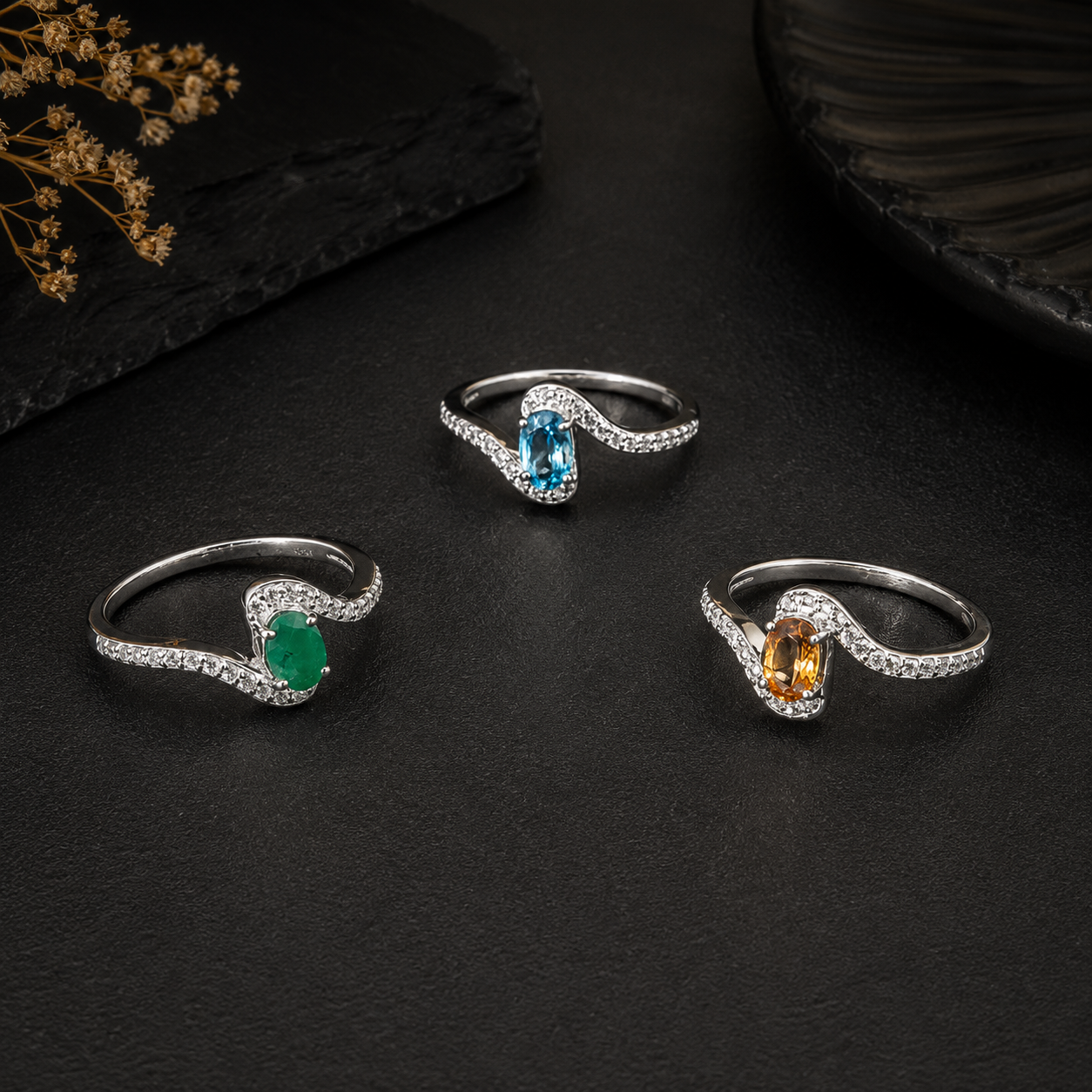 Silver Natural Gemstone Rings