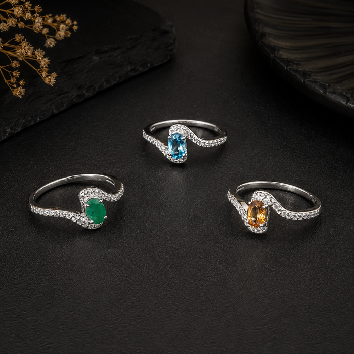 Silver Natural Gemstone Rings