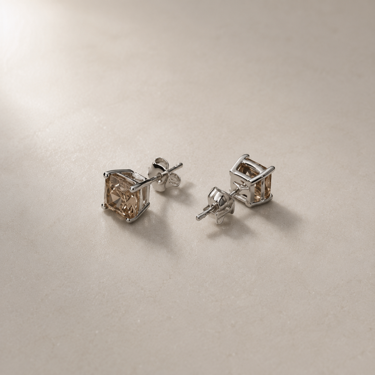 Silver Smoky Quartz Stud Earrings