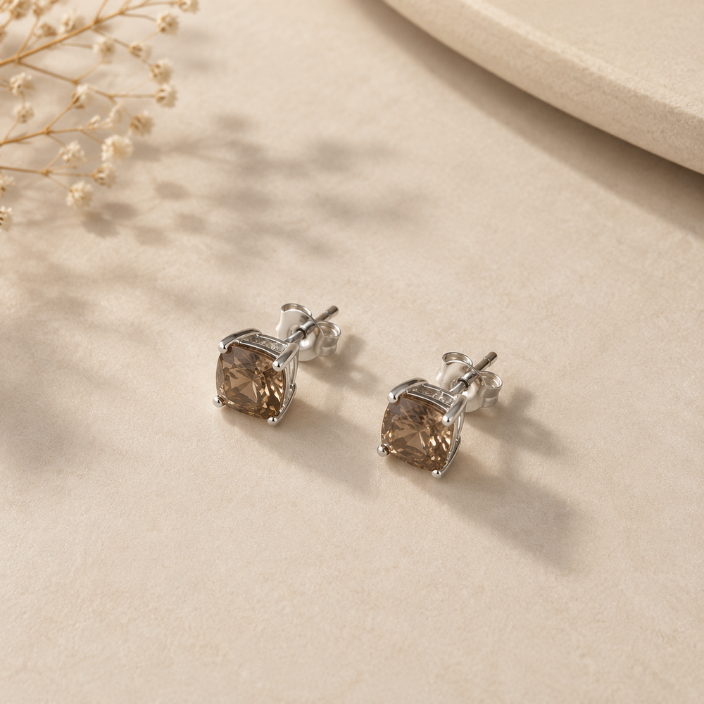 Silver Smoky Quartz Stud Earrings