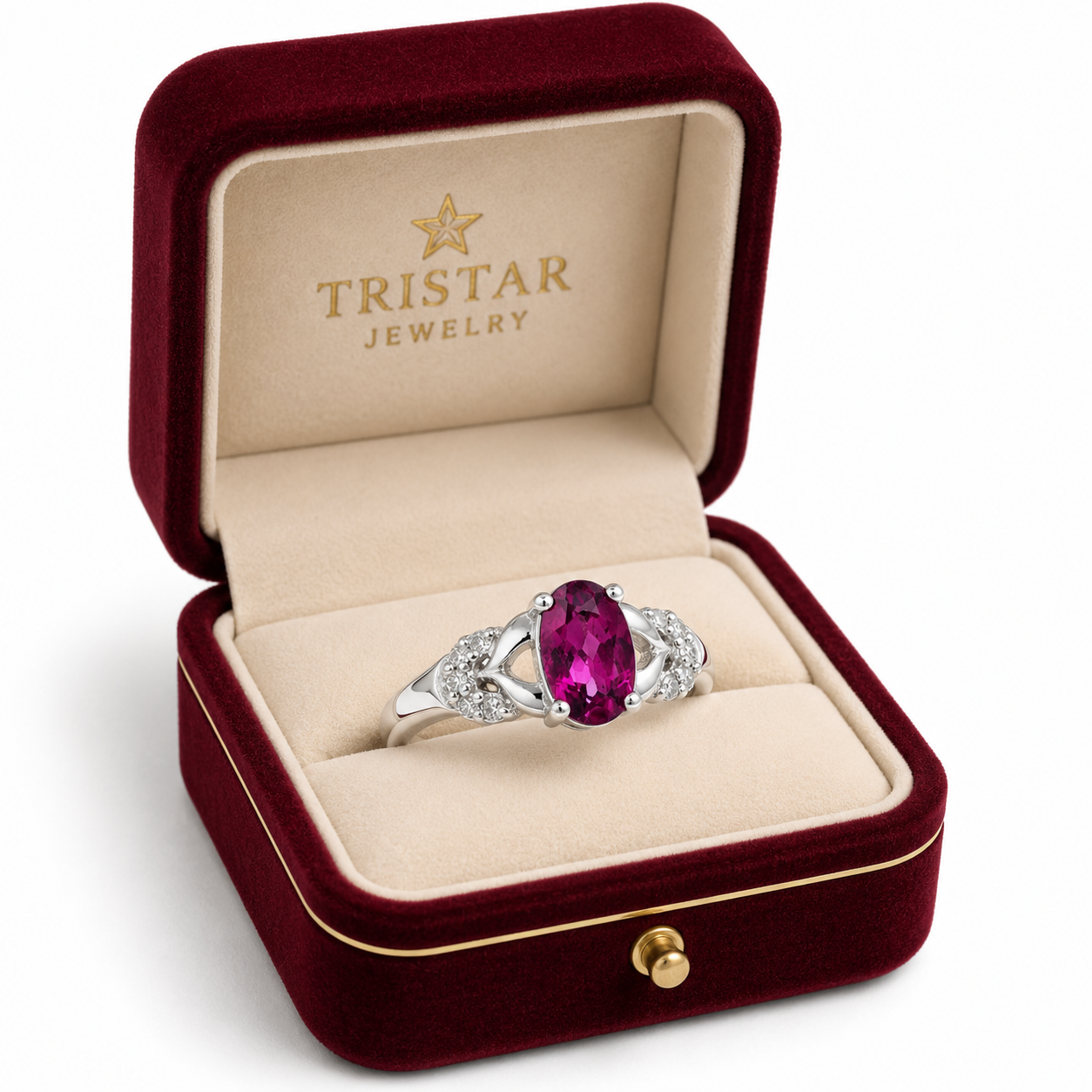 10K Gold Natural Rhodolite Garnet & Diamond Ring