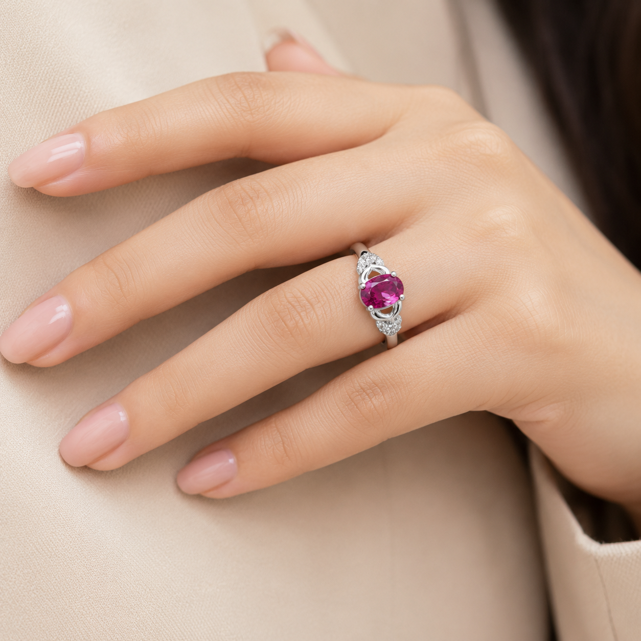 10K Gold Natural Rhodolite Garnet & Diamond Ring
