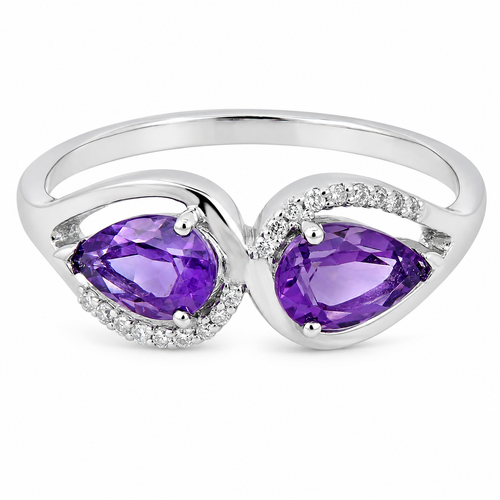 10K Gold Natural Amethyst & Diamond Ring