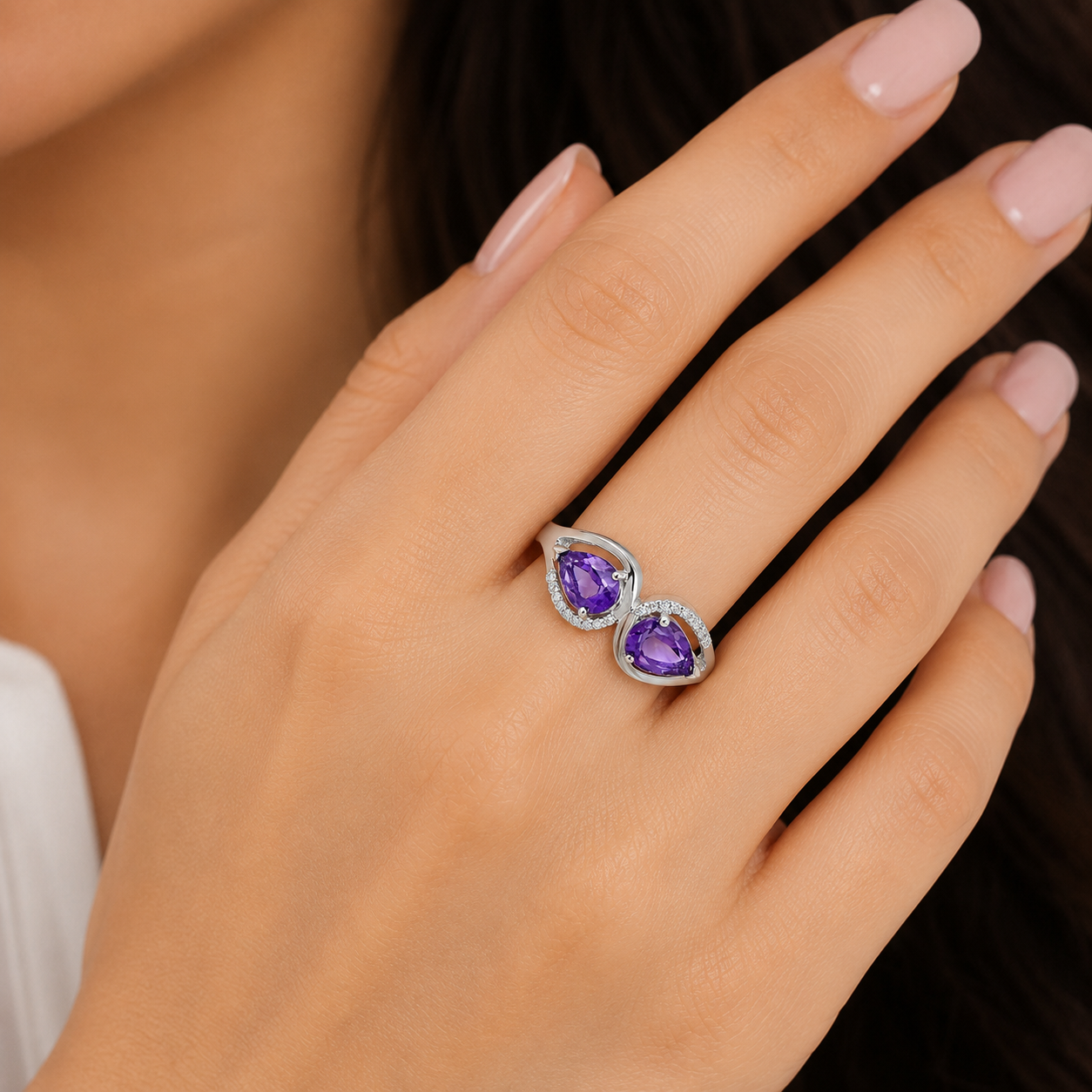 10K Gold Natural Amethyst & Diamond Ring