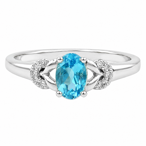10K Gold Blue Topaz & Diamond Ring