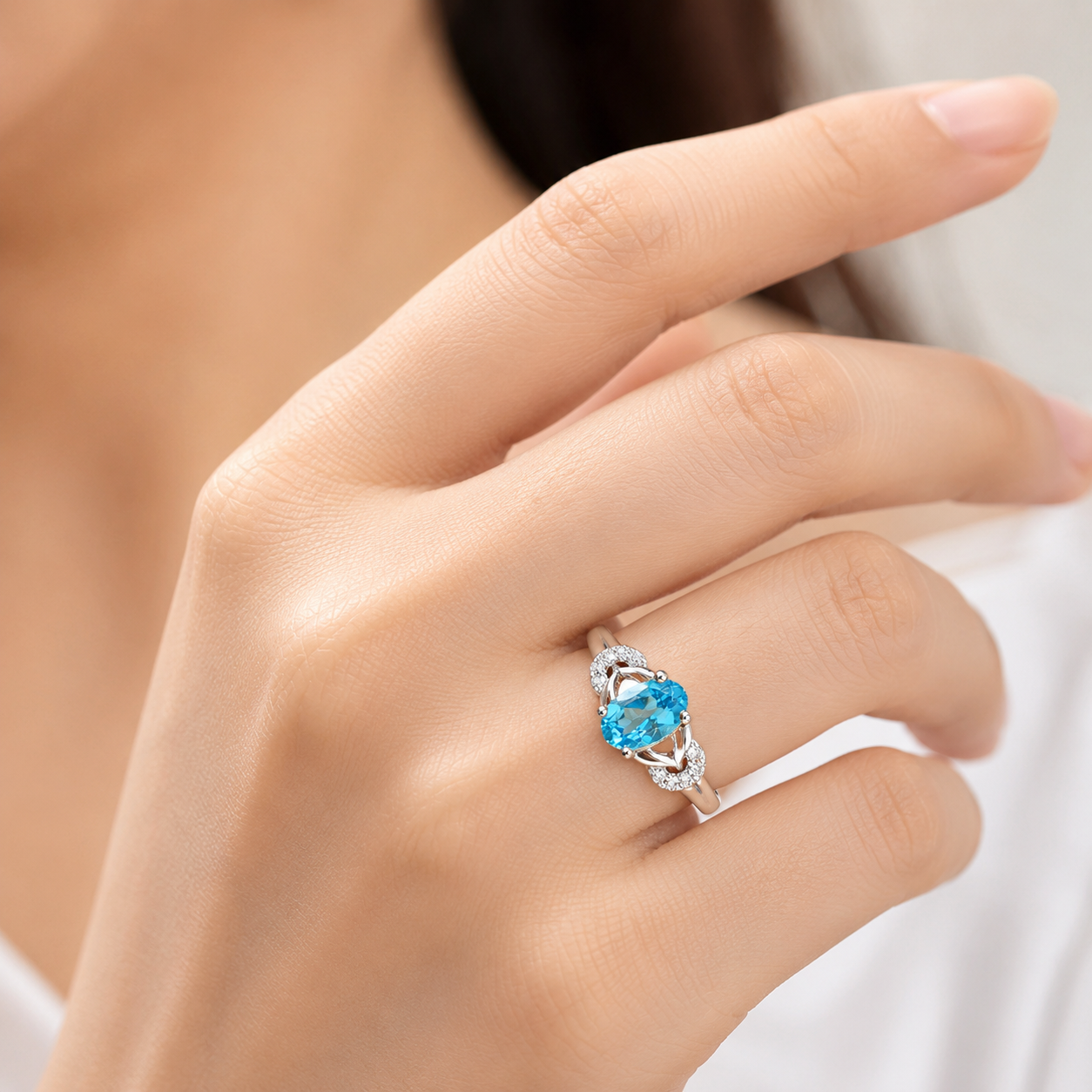 10K Gold Blue Topaz & Diamond Ring