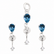 Gold Blue Topaz Gemstone Pendant & Earrings Set
