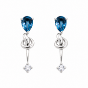 Gold Blue Topaz Gemstone Pendant & Earrings Set