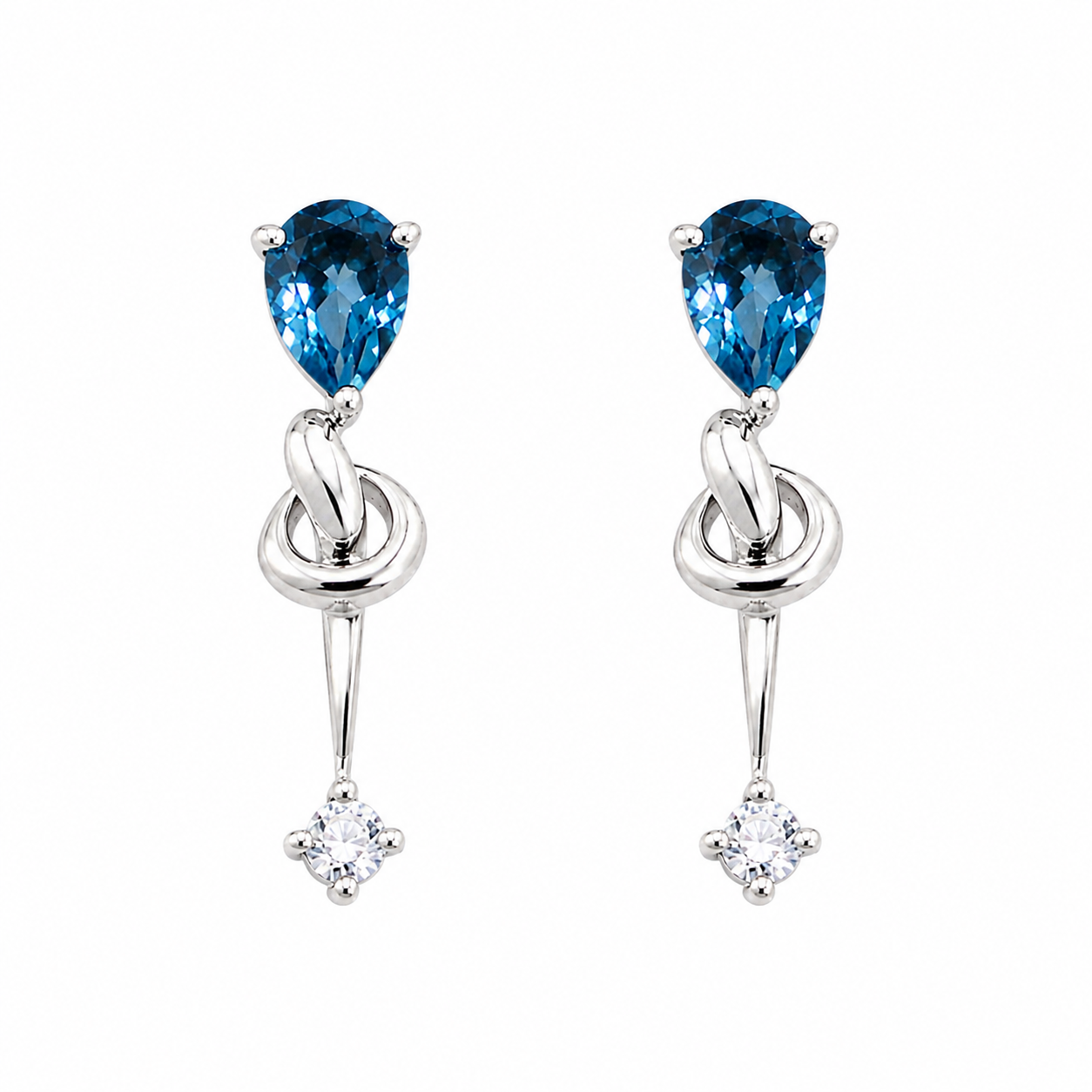 Gold Blue Topaz Gemstone Pendant & Earrings Set