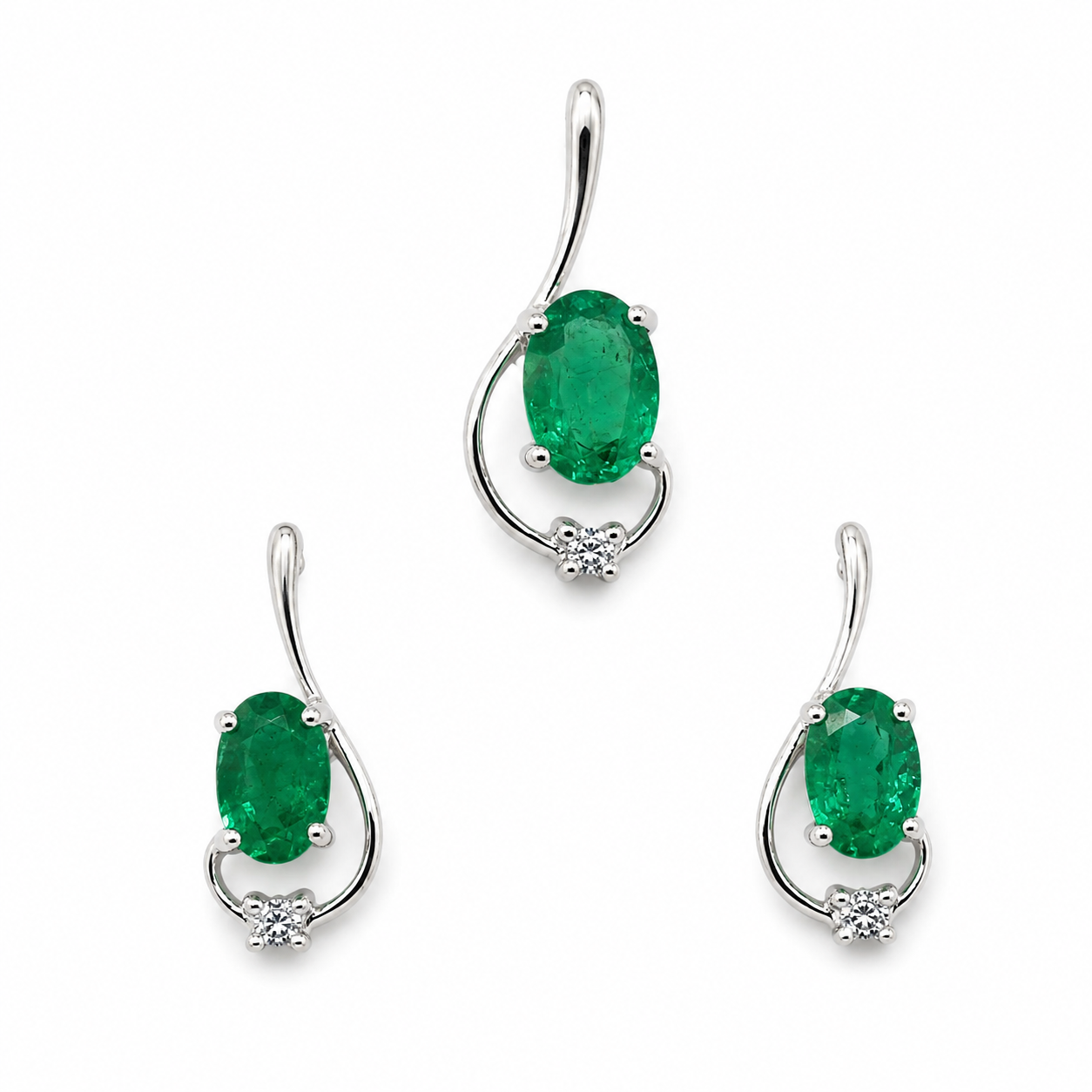 10K Gold Emerald & Diamond Pendant Set