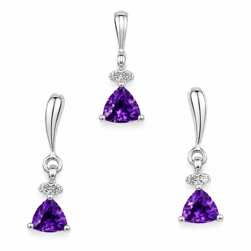 10K Gold Amethyst Diamond Pendant Set