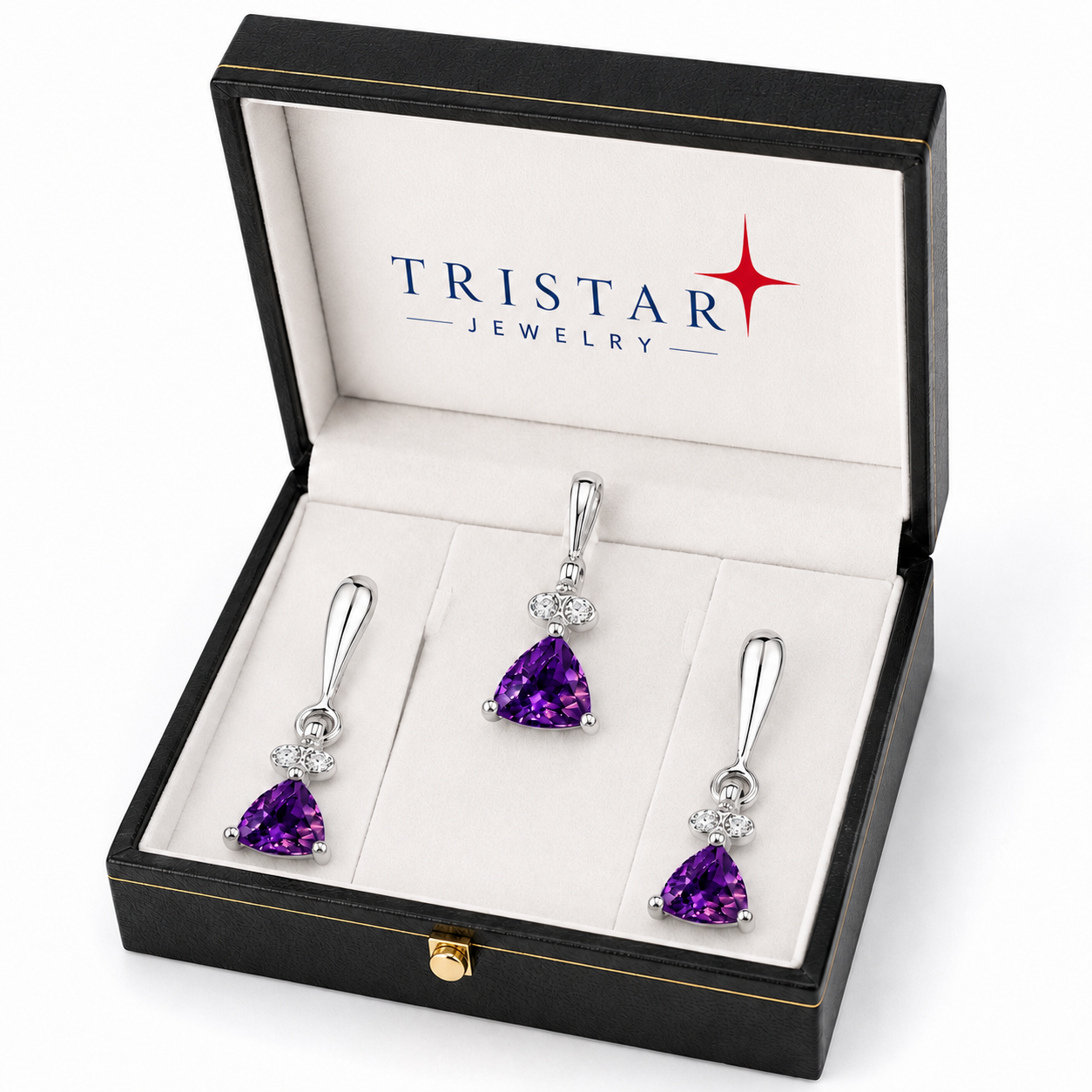 10K Gold Amethyst Diamond Pendant Set
