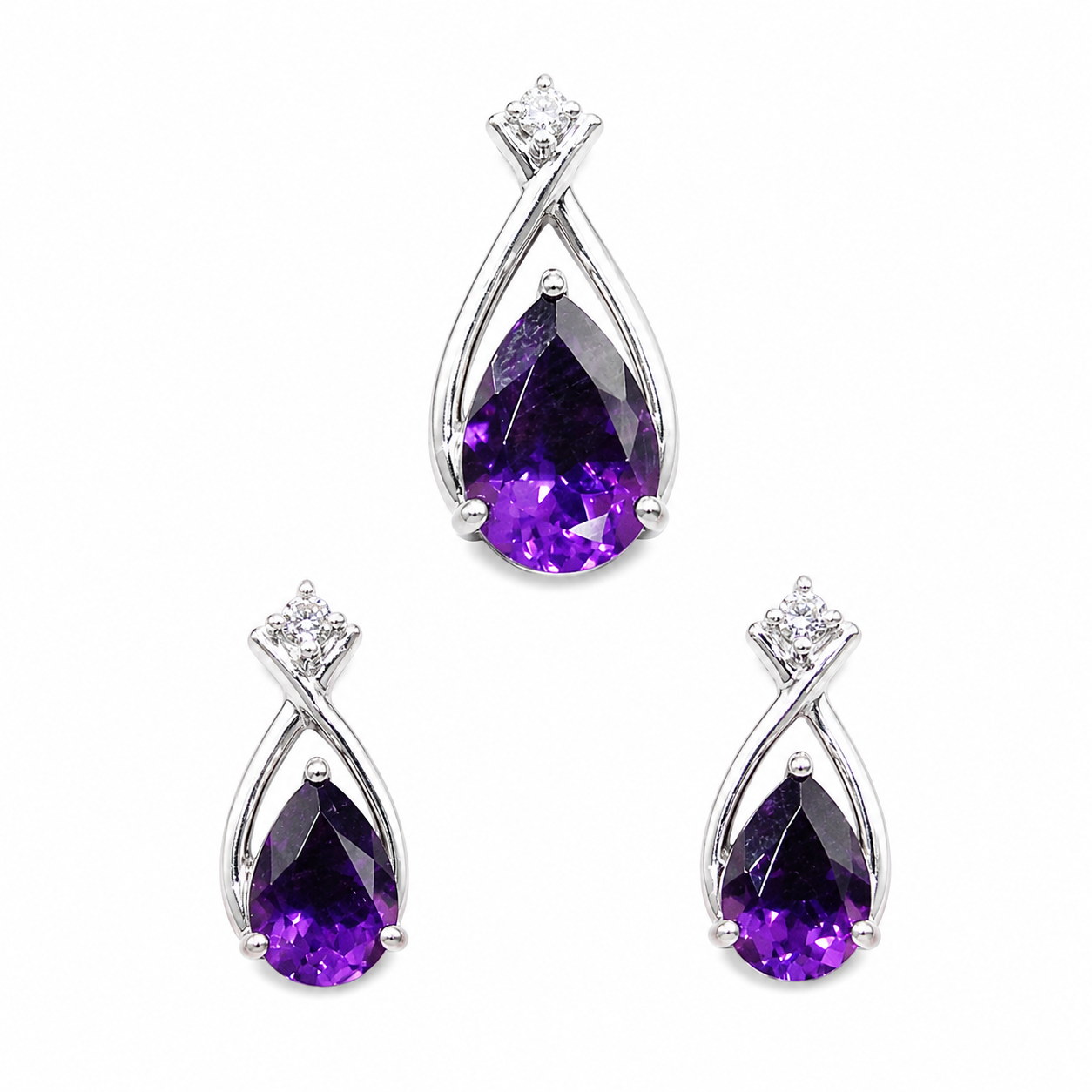 Natural Amethyst Gemstone 10K Gold Set