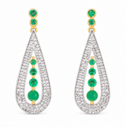 18K Gold Emerald Diamond Drop Earrings