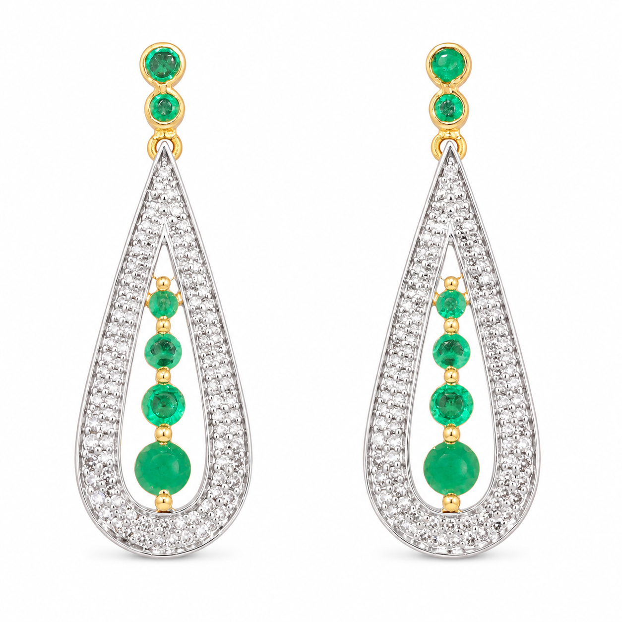 18K Gold Emerald Diamond Drop Earrings